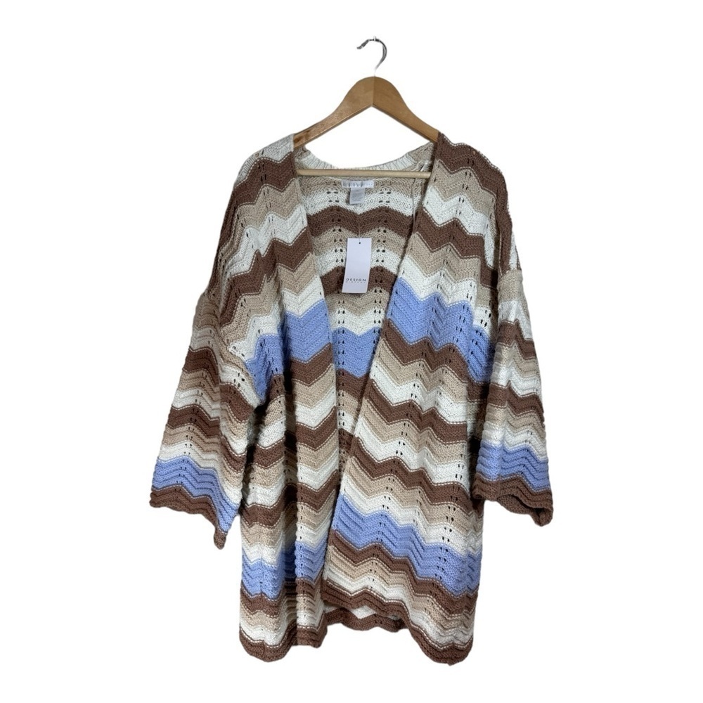 Design History Chevron Crochet Open Front Cardigan NWT